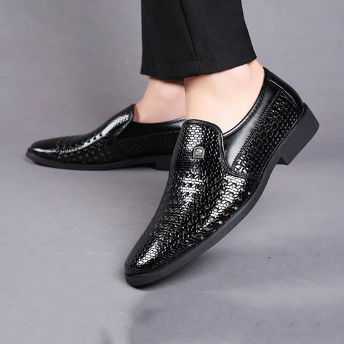 Elegant Men's Business Leather Sandals - Soft Bottom Hollow Hole Design for Middle-Aged and Elderly Dads - Comfortable Slip-On Footwear for Office and Career